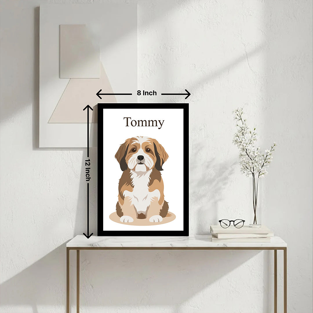 Personalized Pet Portrait Frame with Name – Custom Dog Illustration Photo Frame (All Sizes Available) | Love Craft Gifts
