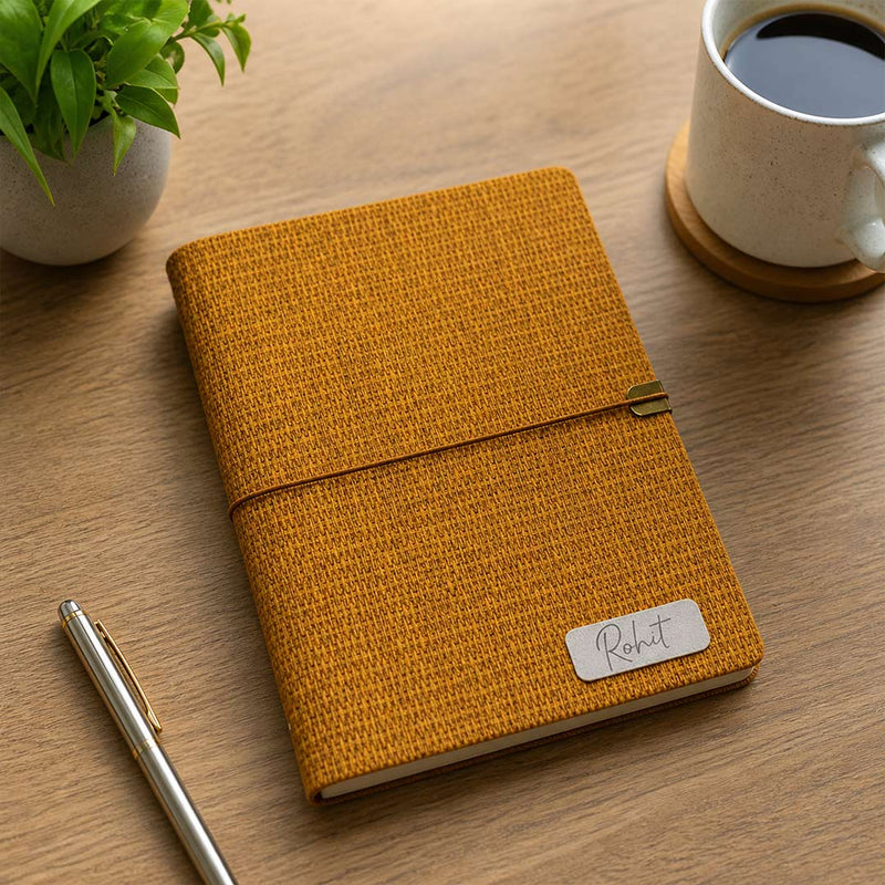 Personalized Fabric Texture Diary Notebook with Custom Name Plate | Premium Executive Journal for Office, Study & Daily Planning - A5 Size | Love Craft Gifts™