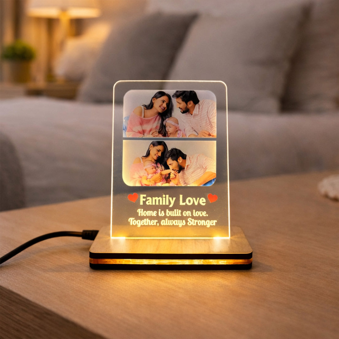 Personalized Family Love LED Acrylic Lamp – Custom Family Photo Night Light (8×6 Inch) | Love Craft Gifts