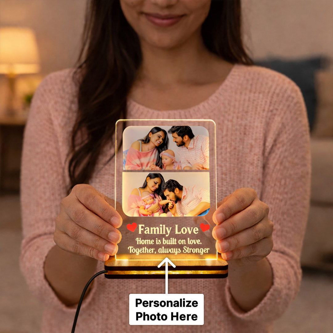 Personalized Family Love LED Acrylic Lamp – Custom Family Photo Night Light (8×6 Inch) | Love Craft Gifts