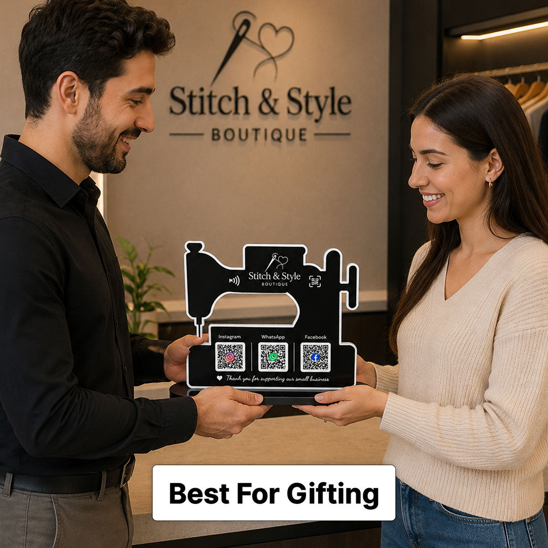 Personalized Boutique QR Code Table Stand with Custom Logo & Social Media Display | Premium Business Branding Gift for Boutique Owners - 8x9" | Love Craft Gifts™