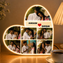 Personalized Heart Shape LED Photo Frame | Custom Name & Couple Photo Gift - 9x9"