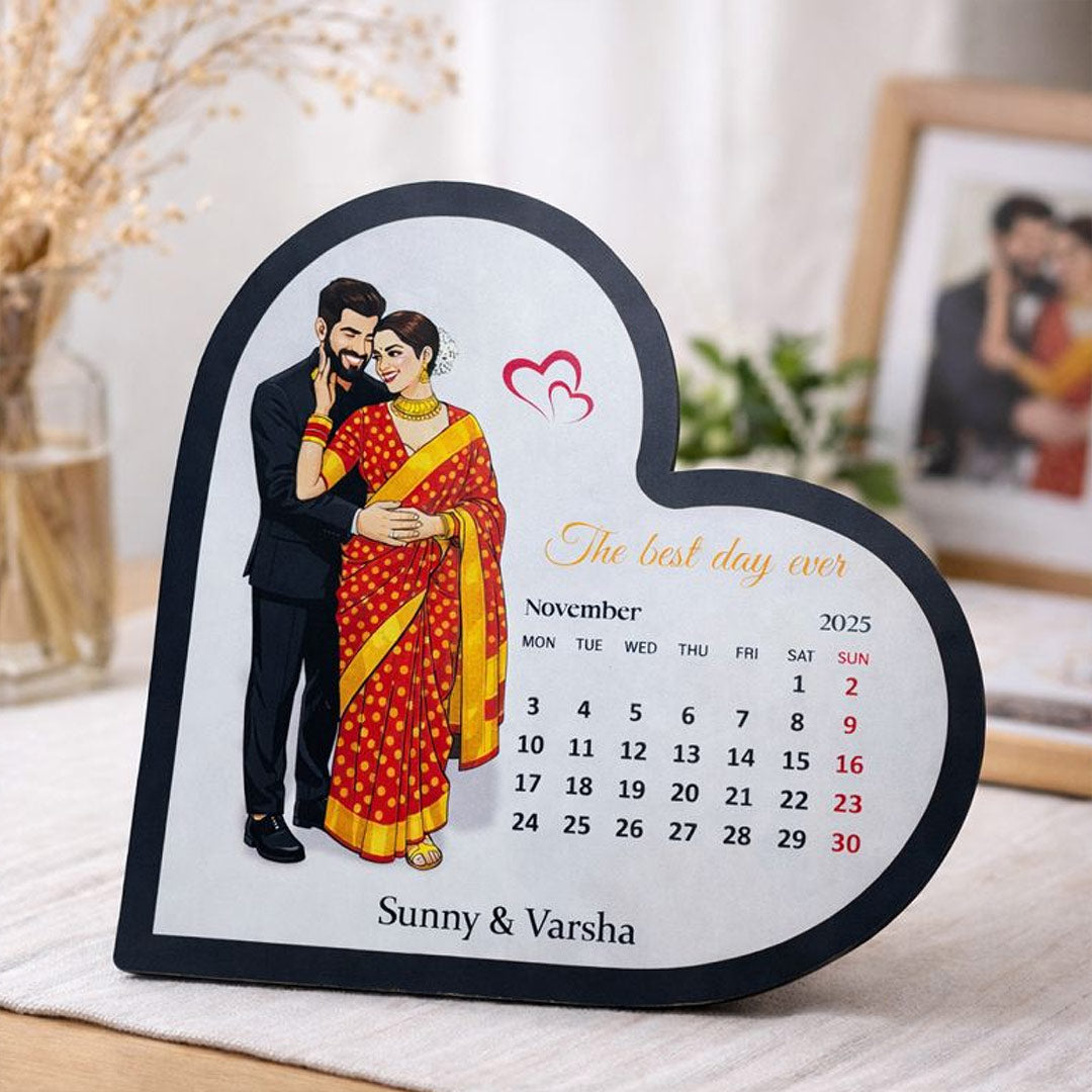 Personalized Heart-Shape Calendar Photo Stand (9×9 Inch) | Love Craft Gifts