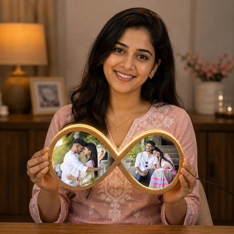 Personalized Infinity LED Couple Photo Lamp | Custom Wooden Romantic Night Light Gift for Couples 15x8" | Love Craft Gifts™