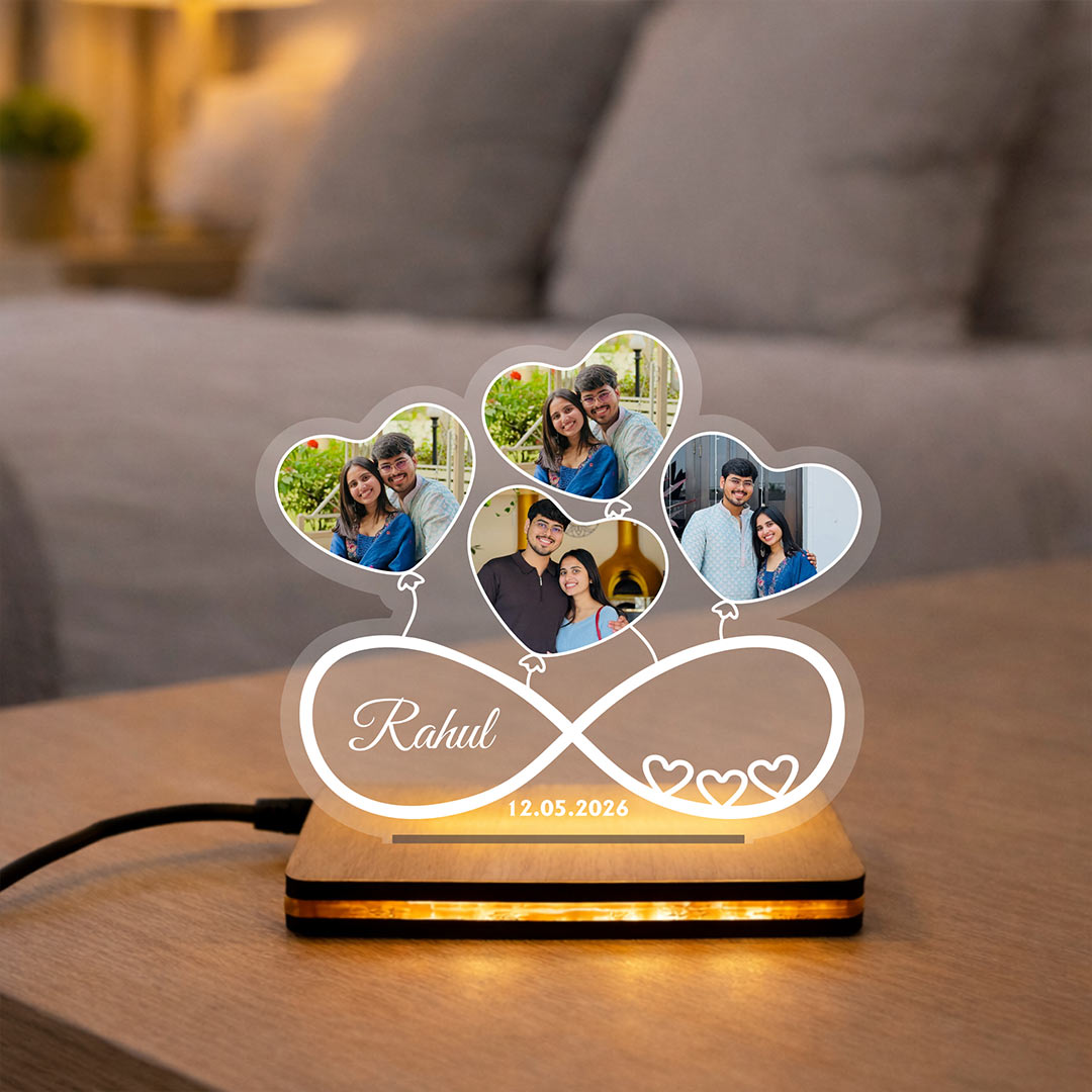 Personalized Infinity Love LED Photo Lamp with Custom Pictures & Name | Romantic Couple Memory Gift for Boyfriend, Girlfriend & Loved Ones - 7x8" | Love Craft Gifts™