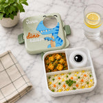 Personalized Dino Kids Lunch Box with Name | Cartoon Stainless Steel Lunch Box for School Kids 1120ML + 70ML | Love Craft Gifts™