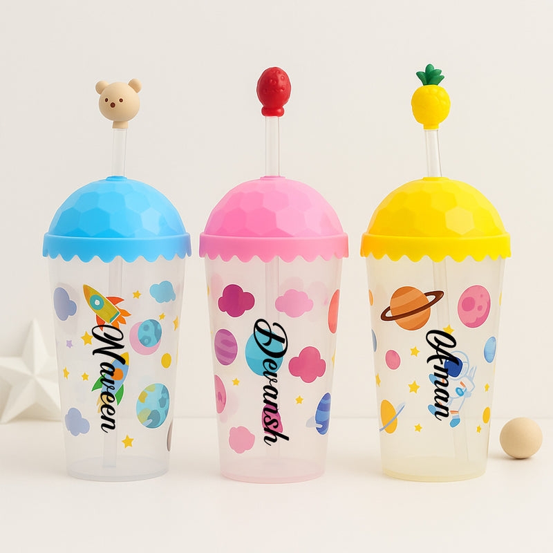 Personalized Kids Space-Themed Sipper Cup – Cute Lid Topper, Straw, and Custom Name | Love Craft Gifts