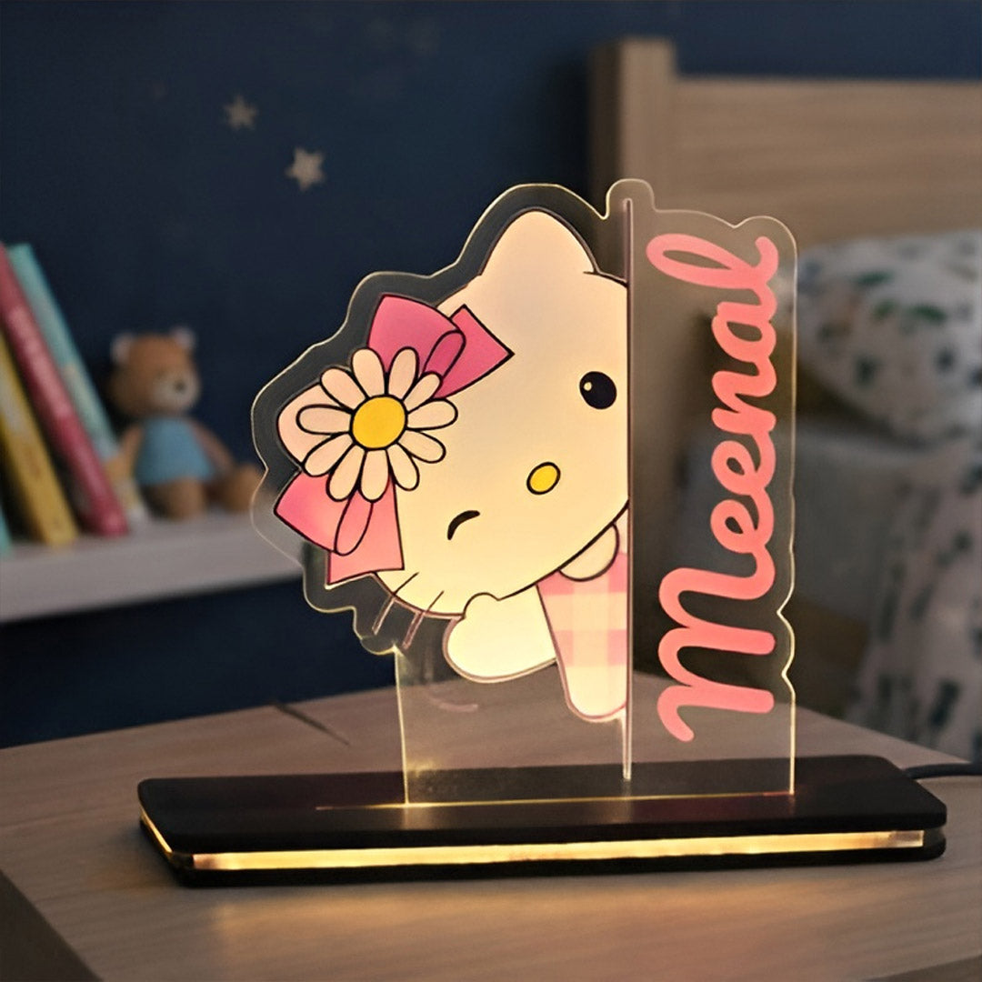 Personalized Kitty Character Name LED Lamp for Kids (5×6 Inch) | Love Craft Gifts