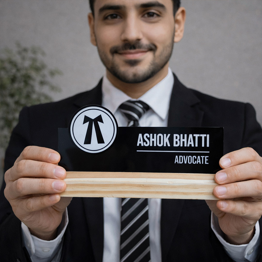 Personalized Advocate Acrylic Name Plate with Wooden Base – Custom Lawyer Desk Name Stand (7 x 3 Inch) | Love Craft Gifts