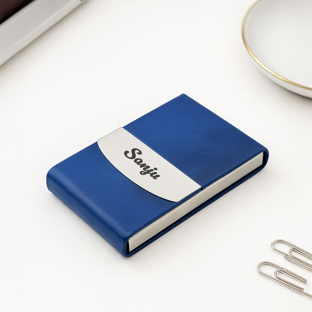Personalized Leatherette Business Card Holder – Custom Name Metal Finish| Love Craft Gifts