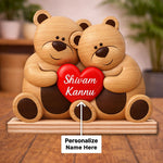Personalized Teddy Bear Couple Wooden Name Stand – Custom Love Heart Tabletop Decor (8 x 6 Inch) | Love Craft Gifts