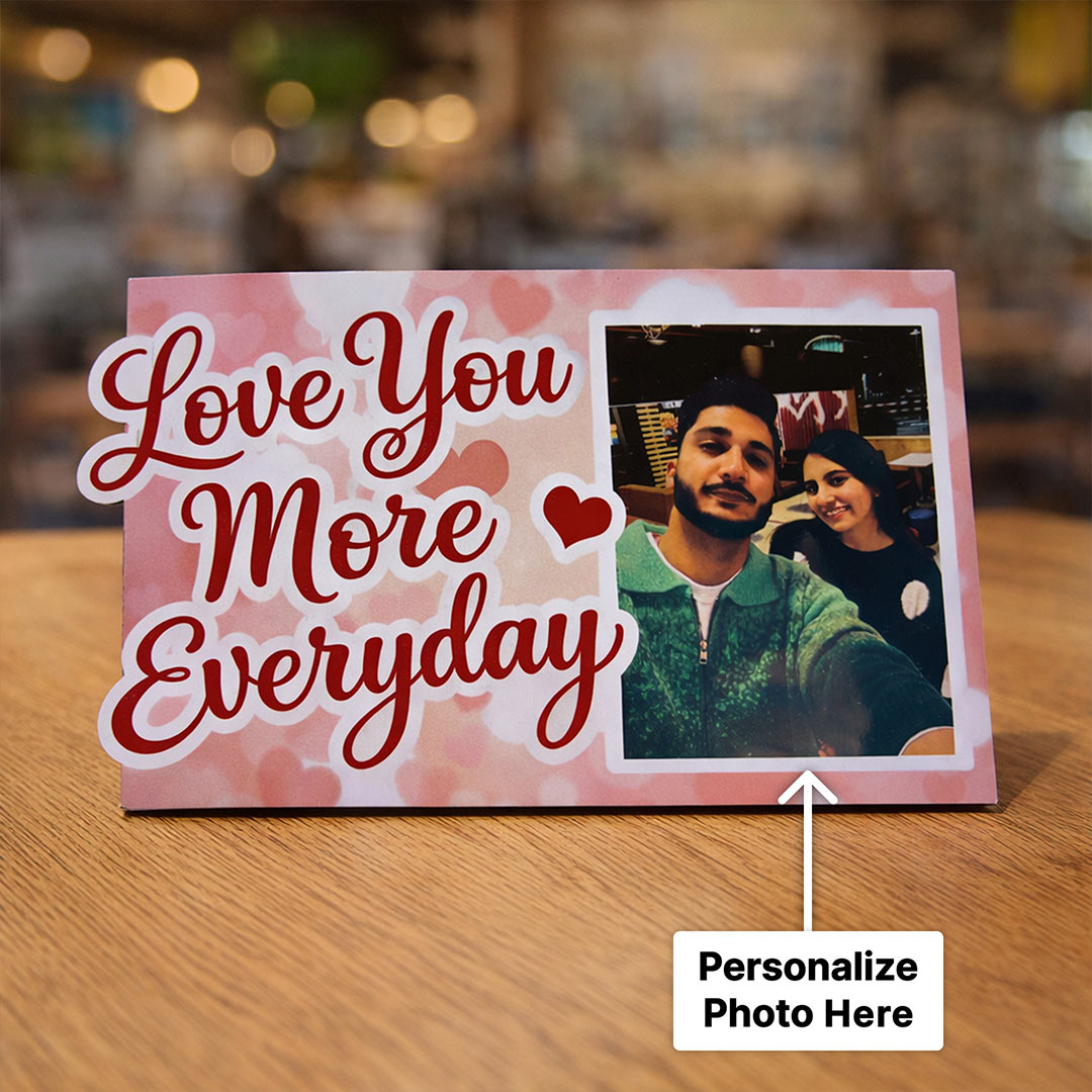 Personalized Love You More Everyday Wooden Photo Frame – Romantic Couple Tabletop Frame (8 x 5 Inch) | Love Craft Gifts