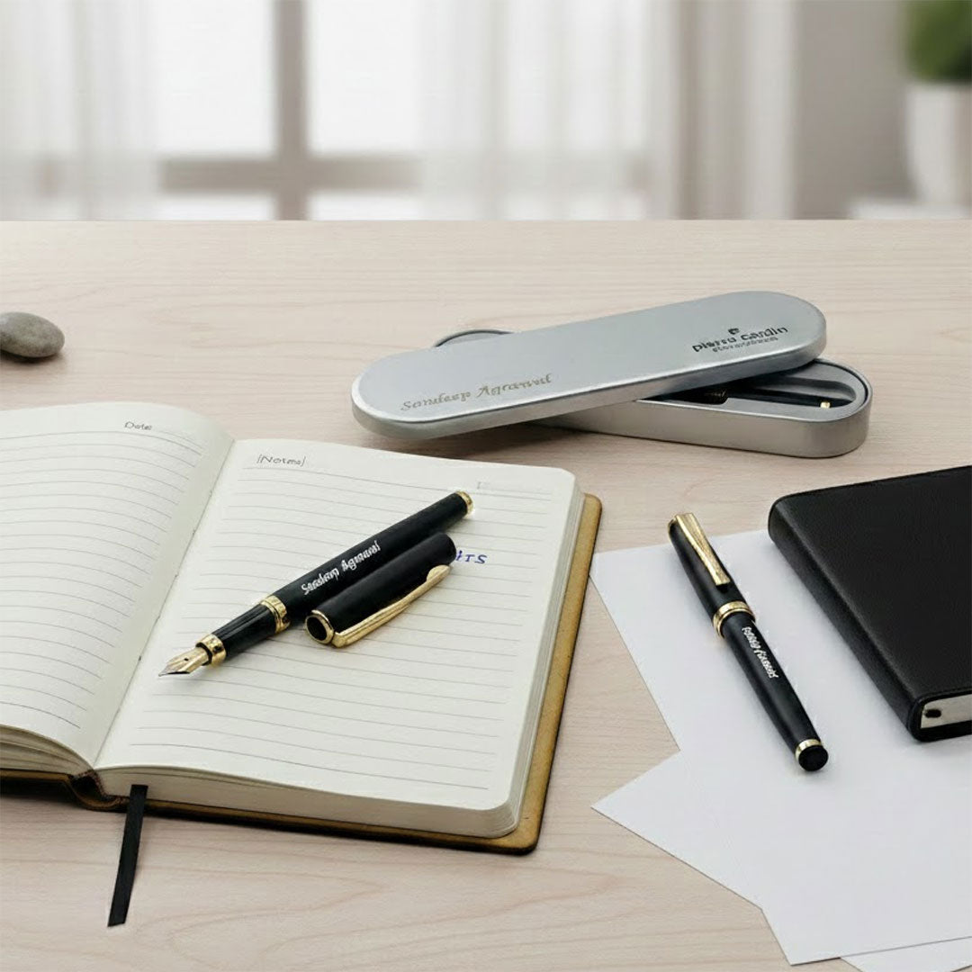 Personalized Pierre Cardin Golden Eye Matte Black Fountain Pen (Blue Ink) | Love Craft Gifts