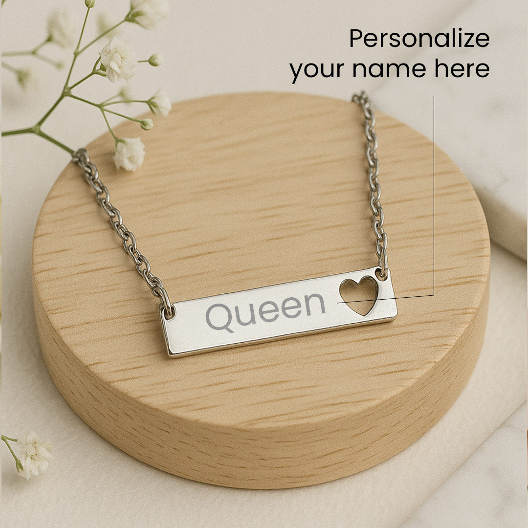 Custom Name Bar Necklace with Heart Cutout – Personalized Gift Jewelry | Love Craft Gifts