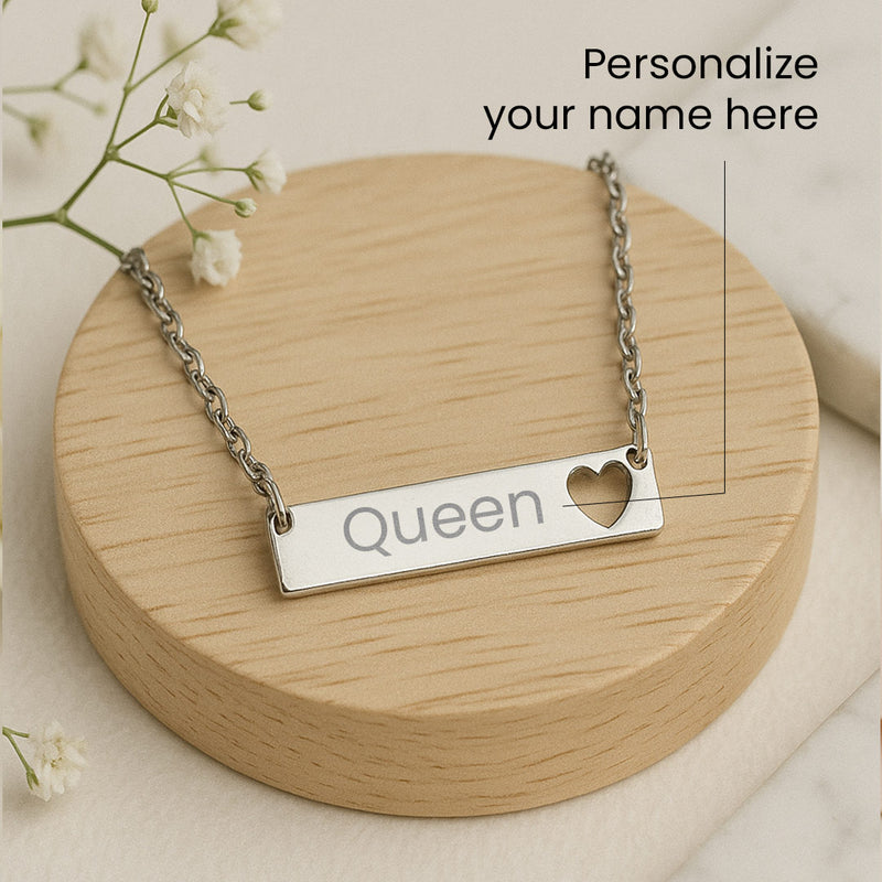 Custom Name Bar Necklace with Heart Cutout – Personalized Gift Jewelry | Love Craft Gifts