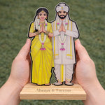 Personalized South Indian Wedding Couple Wooden Stand – Custom Photo Cartoon Wedding Gift Frame (4 × 8 Inch) | Love Craft Gifts