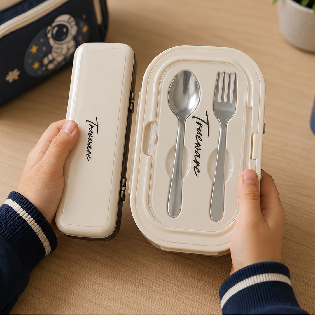 Personalized Stainless Steel Lunch Box | Custom Name Tiffin Box with Spoon & Fork | Love Craft Gifts™