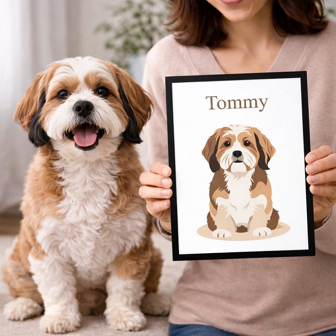 Personalized Pet Portrait Frame with Name – Custom Dog Illustration Photo Frame (All Sizes Available) | Love Craft Gifts