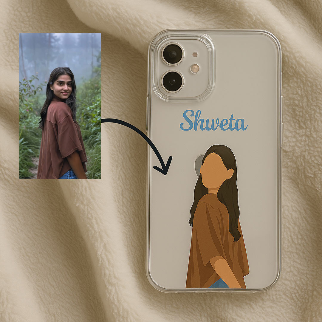 Custom Illustrated Name Phone Case – Personalized Cartoon Portrait Clear Cover | Love Craft Gifts