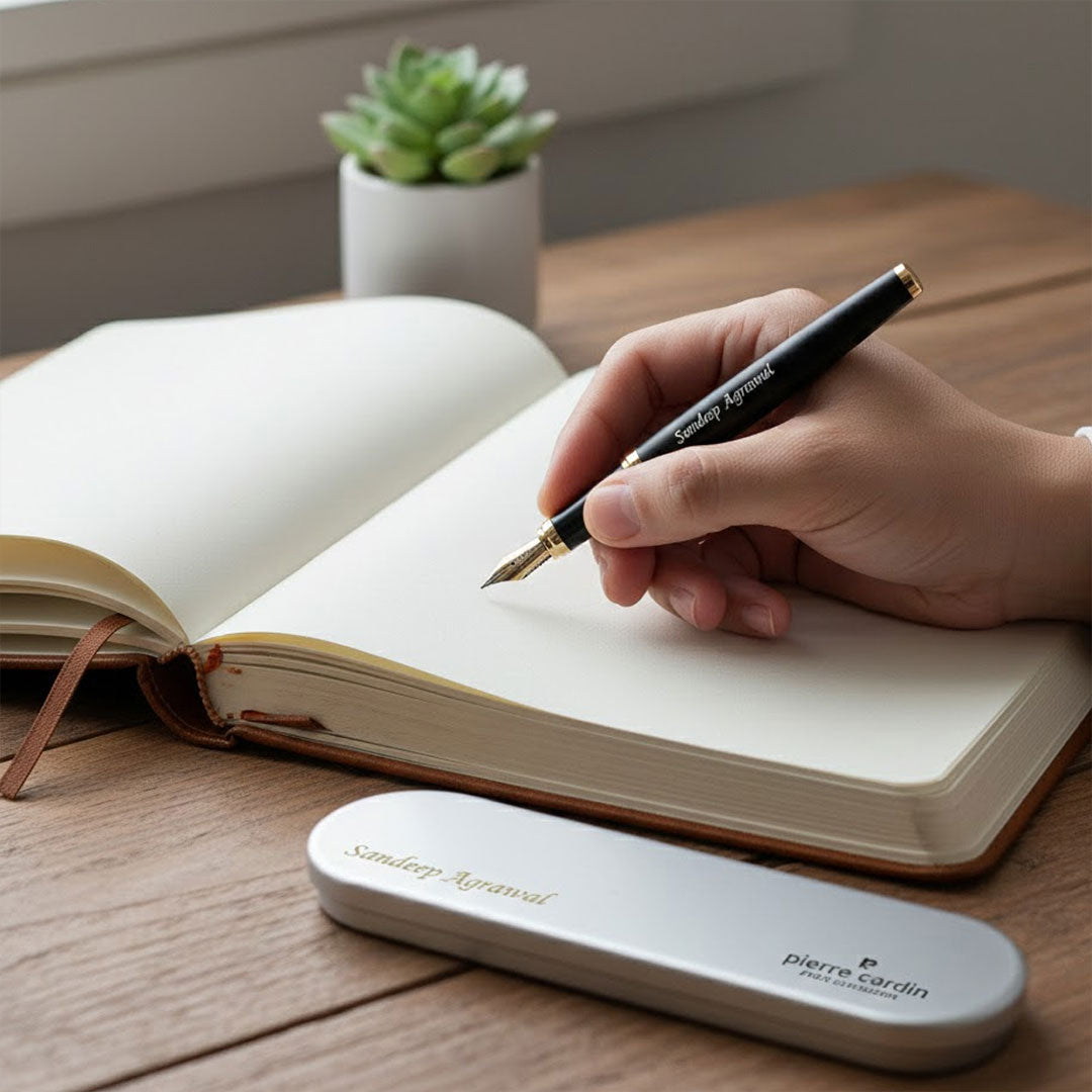 Personalized Pierre Cardin Golden Eye Matte Black Fountain Pen (Blue Ink) | Love Craft Gifts