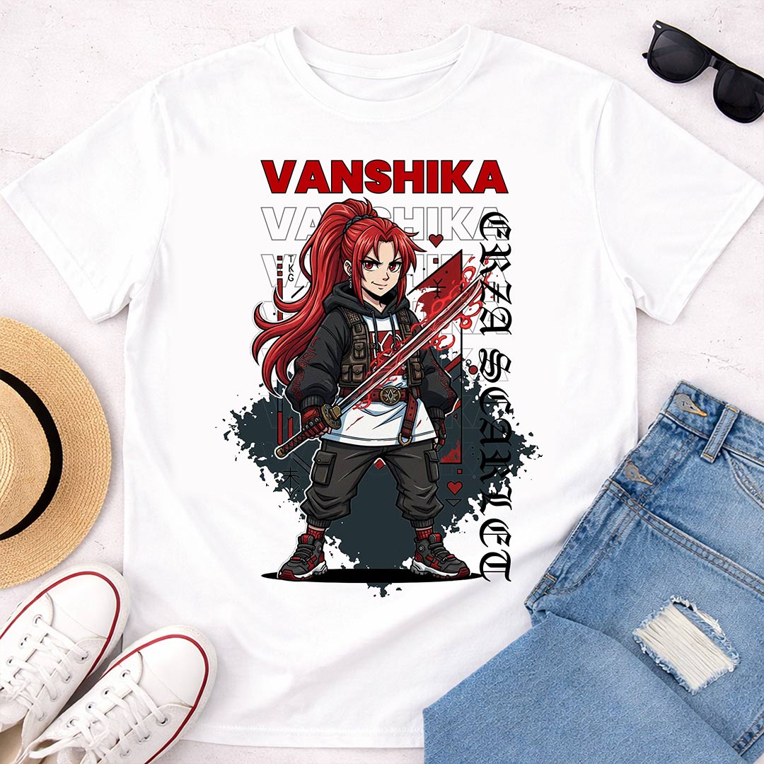 Personalized Red Samurai Anime Name T-Shirt for Women – Custom Printed White Tee | Love Craft Gifts