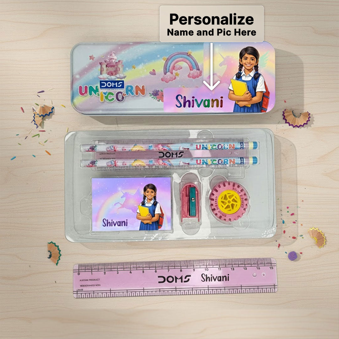 Personalized Kids Unicorn Stationery Combo Set | Custom Name & Photo