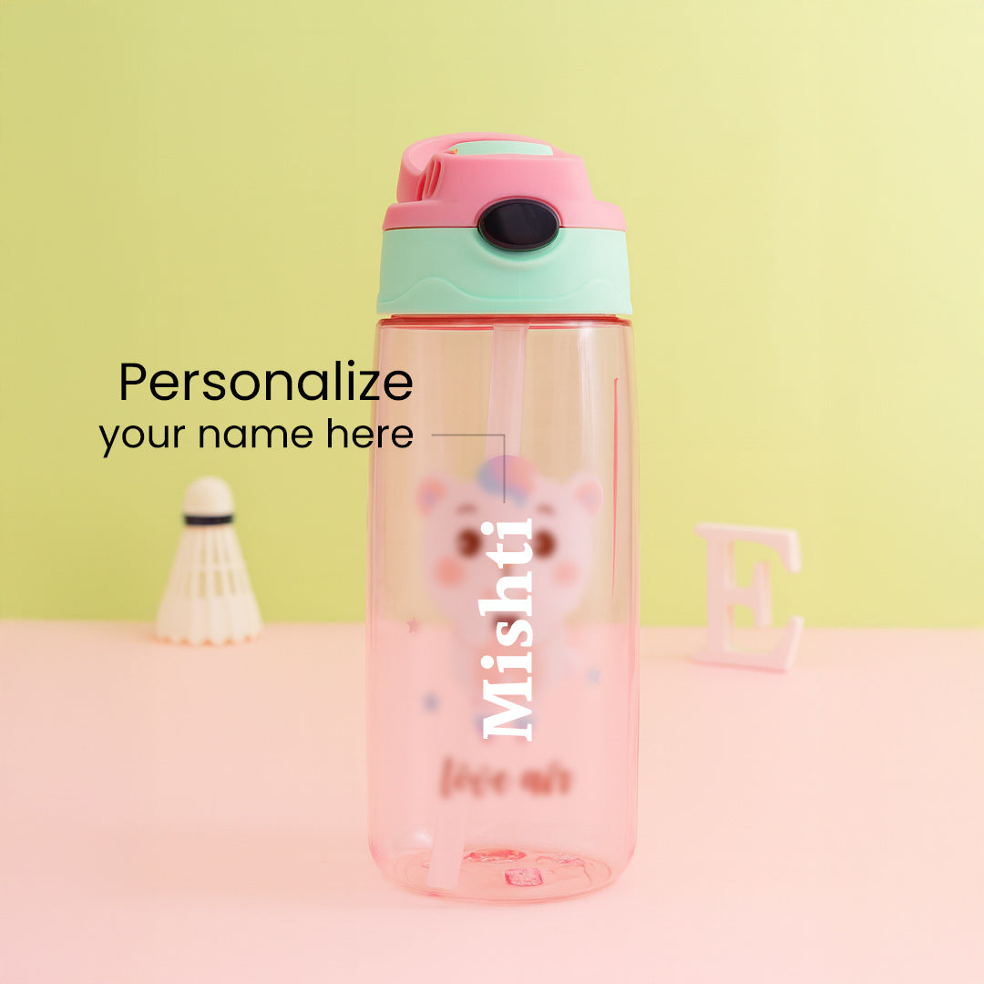 Love Air Personalized Kids Water Bottle | 250ml | Cute Bear Design | BPA-Free Sipper with Straw Lid | Love Craft Gifts