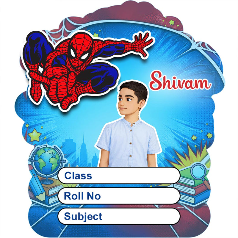 Personalized Spider Hero Kids Name Slips – Illustrated Cartoon Art School Name Stickers (2×3 Inch, 28 Stickers) | Love Craft Gifts