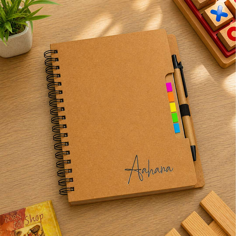 Personalized Spiral Notebook with Pen & Sticky Notes | Custom Name Engraved A5 Journal for Office, Study & Daily Planning - 7x5" | Love Craft Gifts™