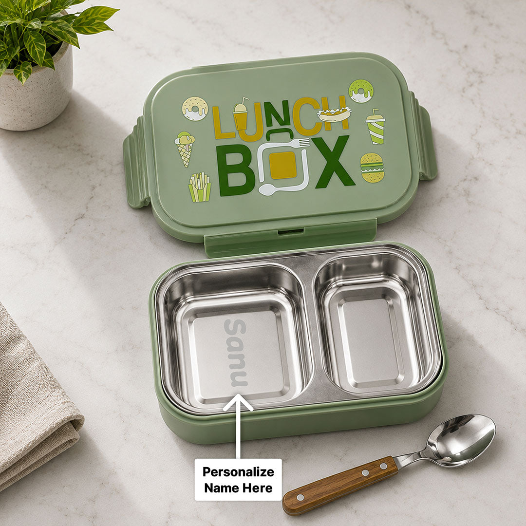 Personalized Stainless Steel Kids Lunch Box with Custom Name | Leak-Resistant School Tiffin Gift for Boys & Girls - 500ml | Love Craft Gifts™