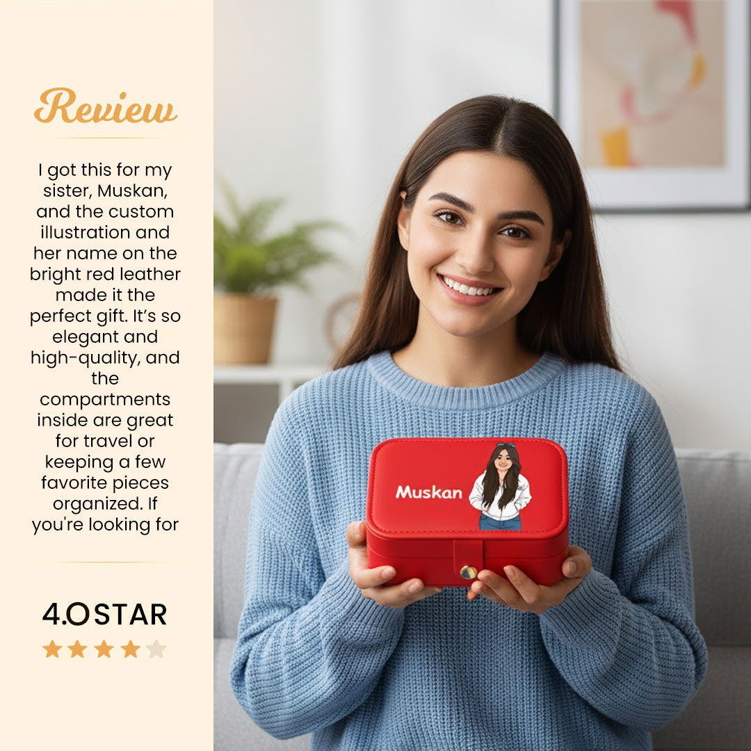 Red Customized Jewelry Travel Case with Name & Cartoon | Love Craft Gifts