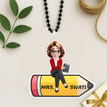 Personalized Teacher Cartoon Car Hanger | Car Accessory Gift for Teachers, Women & Educators - 2x3"