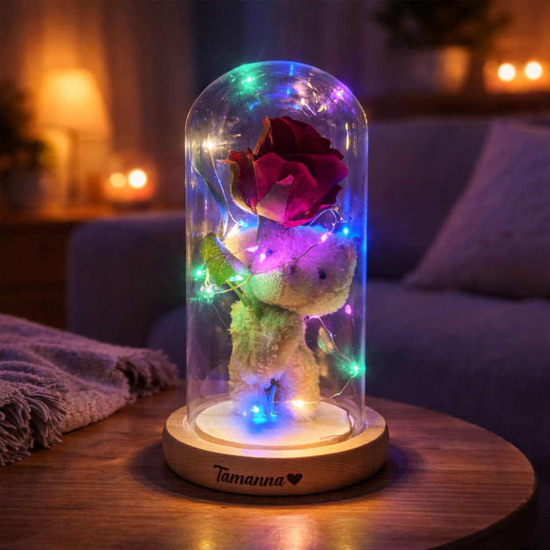 Eternal Rose Glow – Personalized Teddy Dome LED Gift | Love Craft Gifts