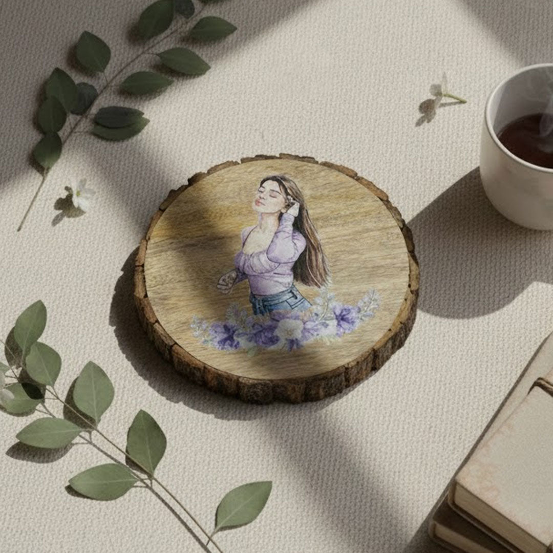 Personalized Wooden Slice (8×8 Inch) with Watercolor Art | Love Craft Gifts