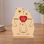 Personalized Happy Family Bear Wooden Table Stand (6x7.5") | Custom Name Family Décor Gift | Love Craft Gifts™