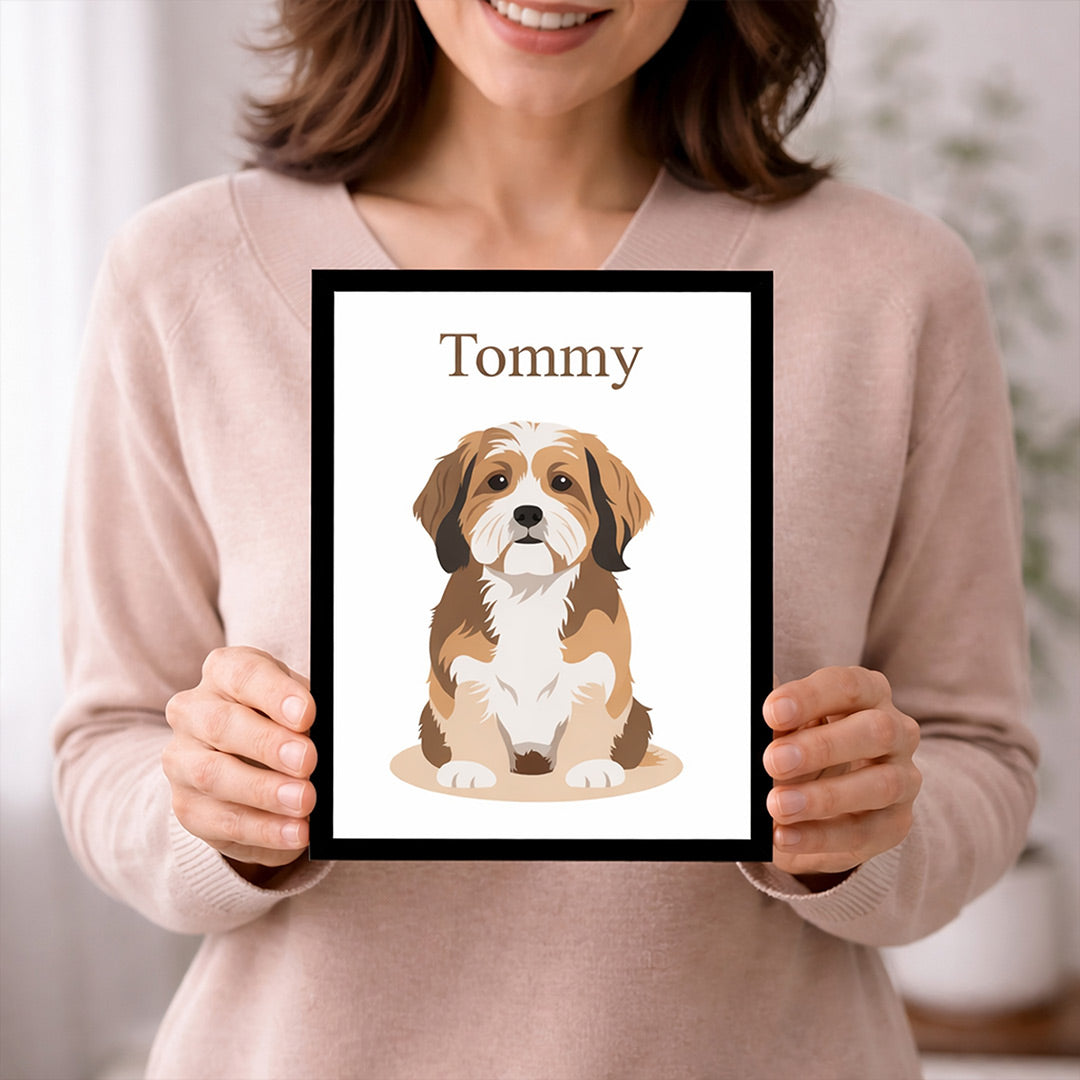 Personalized Pet Portrait Frame with Name – Custom Dog Illustration Photo Frame (All Sizes Available) | Love Craft Gifts