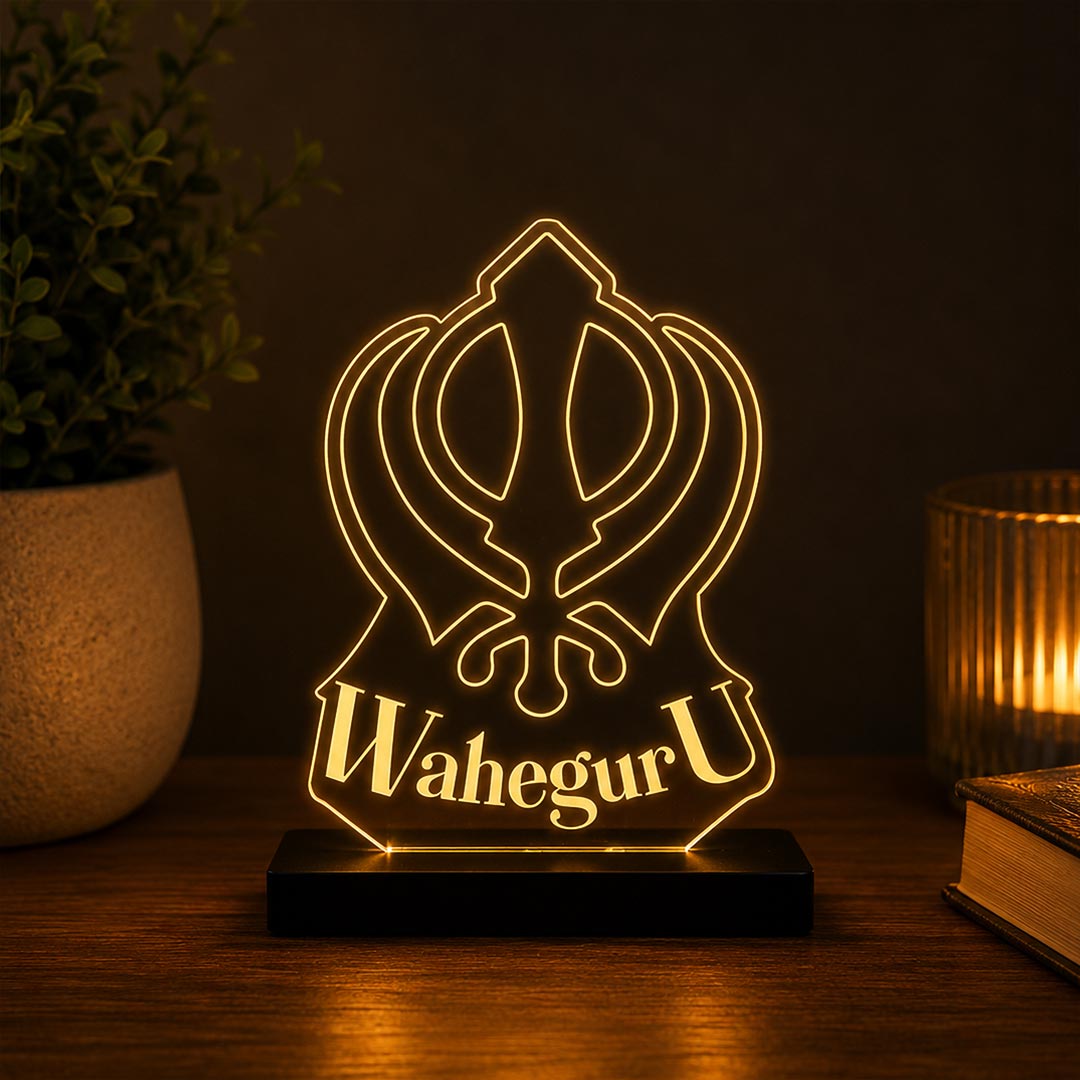 Waheguru LED Car Dashboard Lamp – Premium Sikh Acrylic Dashboard Light for Car Interior Decor, Spiritual Gift for Family & Divine Travel Companion | LoveCraftGifts™
