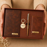 Premium Brown Personalized Gift Set | Pierre Cardin Notebook, Pen & Passport Cover | Love Craft Gifts™