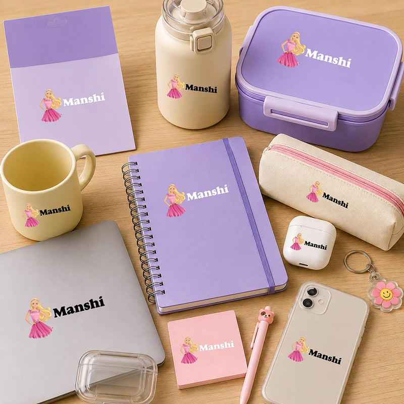Premium Personalized UV Ink Transfer Barbie Name Stickers | Custom Labels for Daily Essentials | Love Craft Gifts™