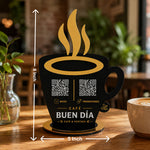 Personalized Coffee Mug QR Code Table Stand with Custom Logo & Café Branding Display | Premium Business Gift for Coffee Shops & Cafés - 8x5" | Love Craft Gifts™