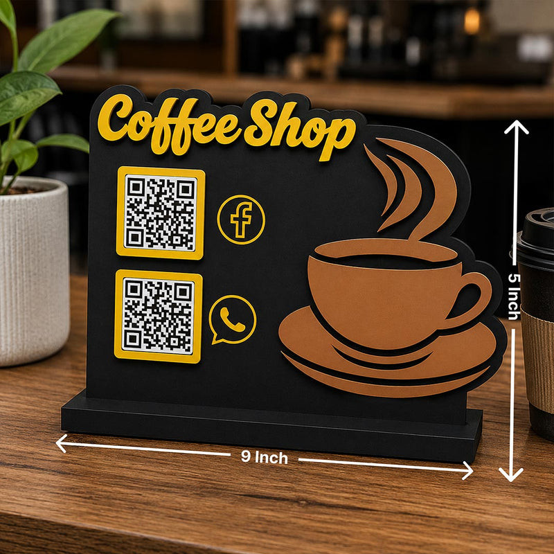 Personalized Coffee Shop QR Code Table Stand with Social Media Display | Custom Cafe Menu Scan Stand for WhatsApp & Facebook | Premium Business Counter Decor | Love Craft Gifts™