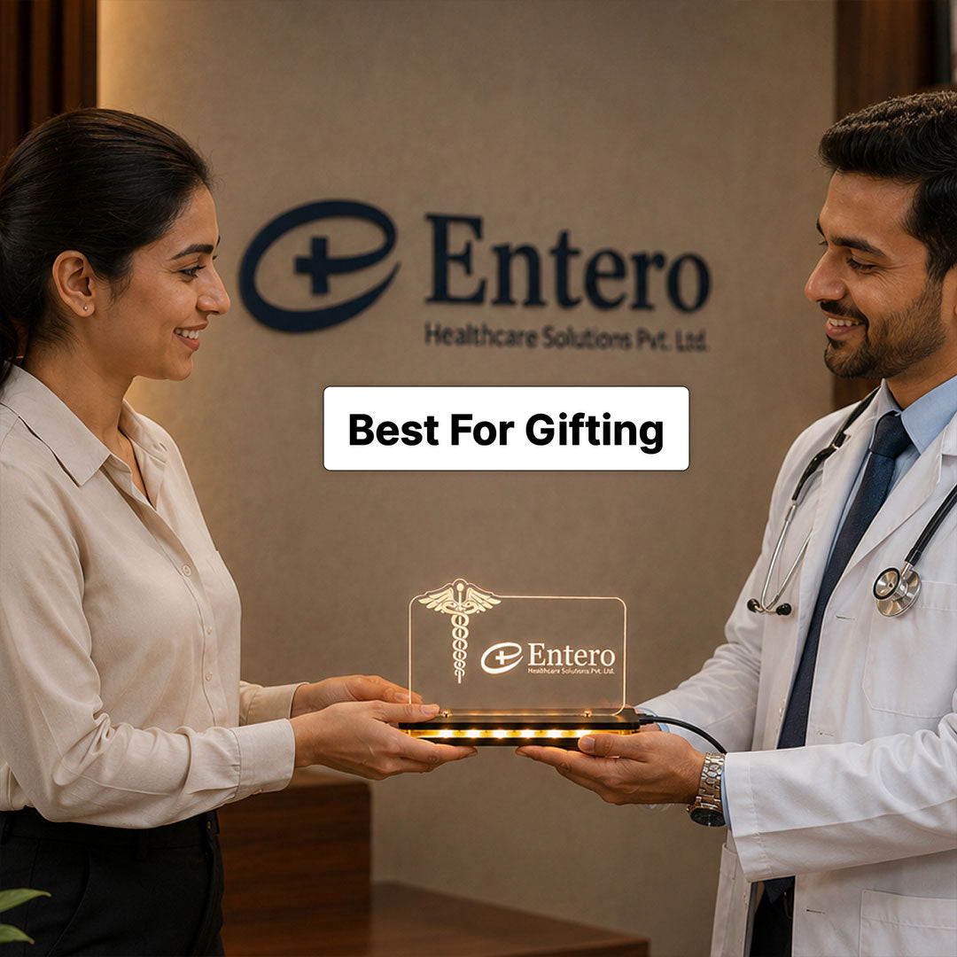 Personalized Healthcare LED Acrylic Name Plate with Custom Logo & Name | Professional Medical Office Desk Décor Gift - 8x6" | Love Craft Gifts™