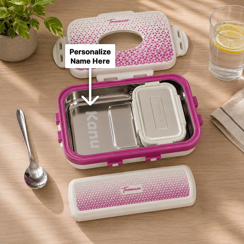Personalized Trueware Stainless Steel Lunch Box with Custom Name Printing | Leakproof Multi-Compartment Tiffin Gift for Kids, Students & Office Use - Love Craft Gifts™