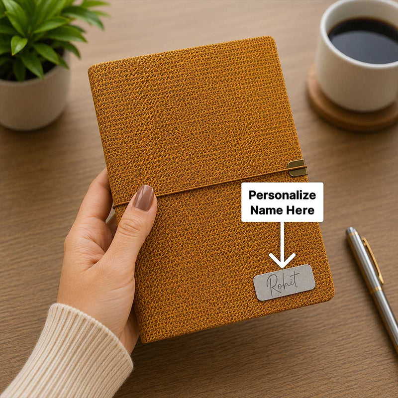 Personalized Fabric Texture Diary Notebook with Custom Name Plate | Premium Executive Journal for Office, Study & Daily Planning - A5 Size | Love Craft Gifts™