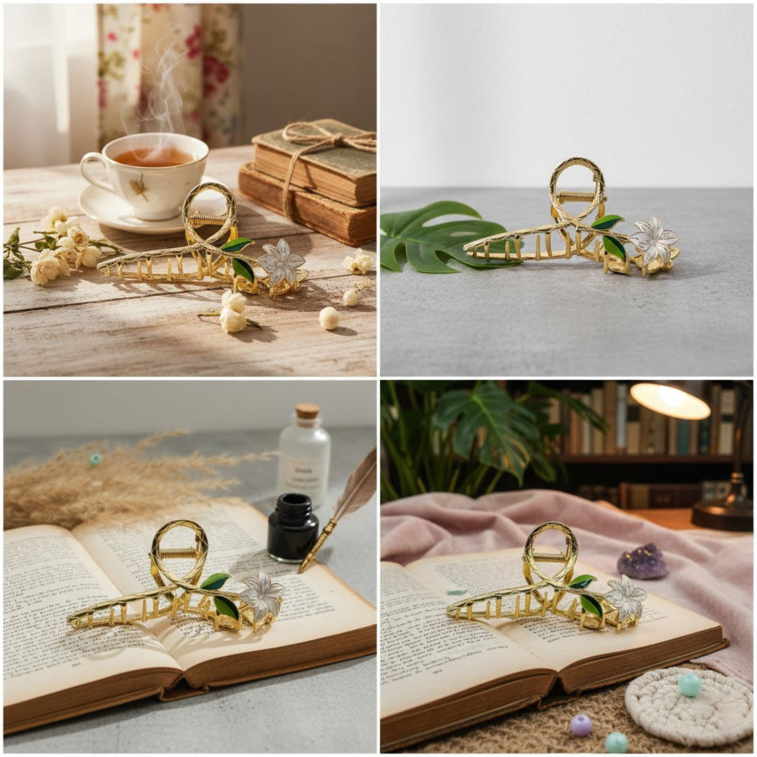 Golden Floral Hair Claw Clip for Women – Premium Metal Hair Accessory | Love Craft Gifts