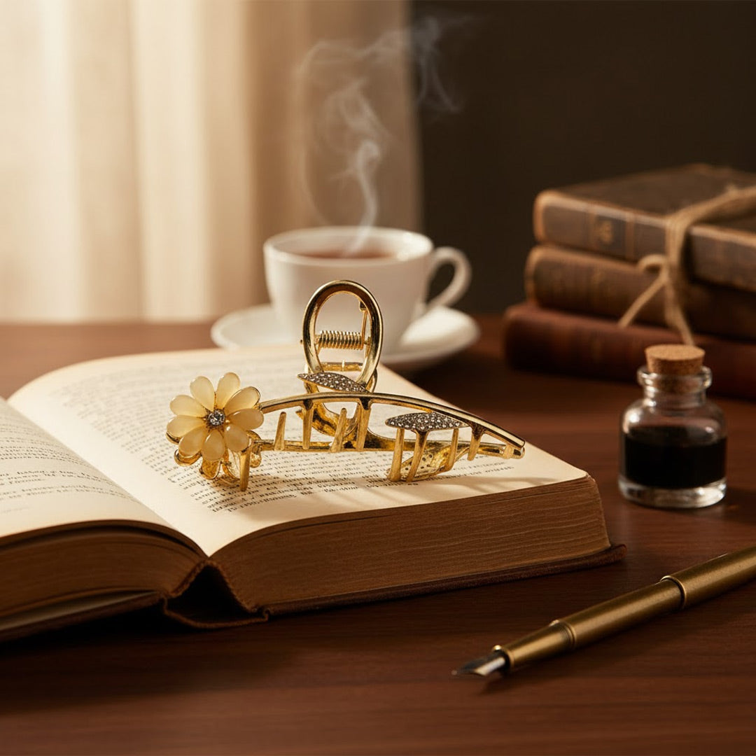 Luxury Golden Floral Hair Claw Clip – Elegant Daisy Design for Women | Love Craft Gifts