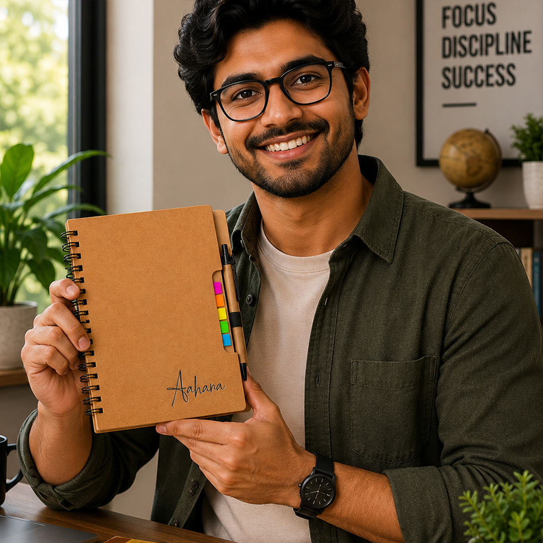 Personalized Spiral Notebook with Pen & Sticky Notes | Custom Name Engraved A5 Journal for Office, Study & Daily Planning - 7x5" | Love Craft Gifts™