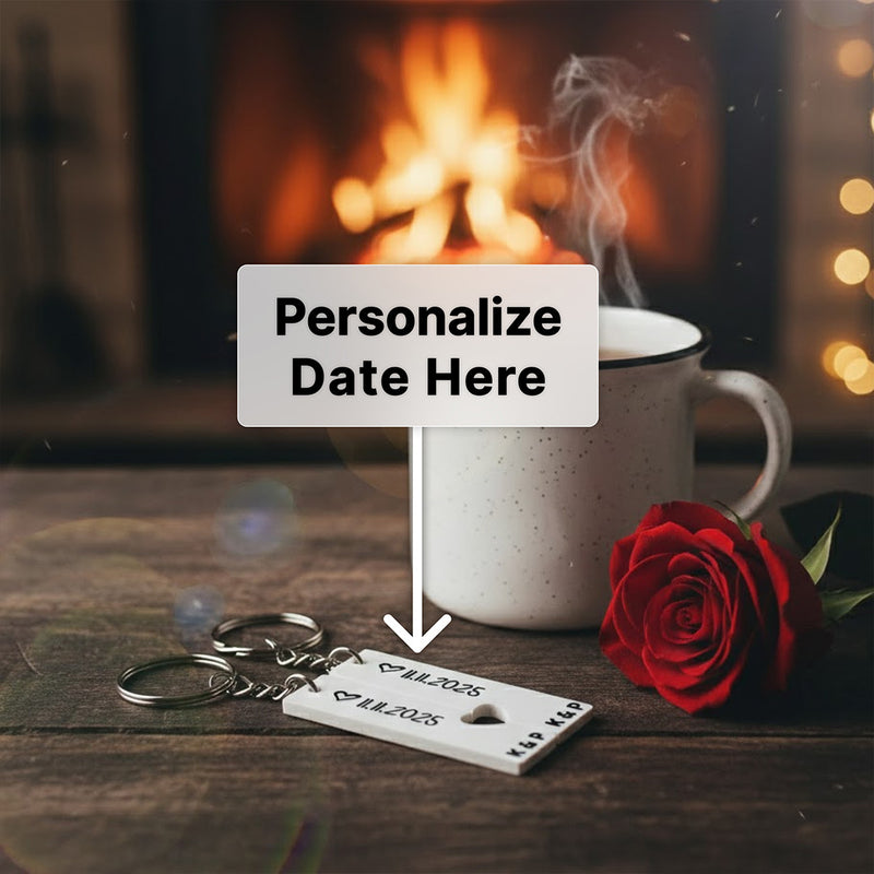 Date & Initials Keychain for Couples