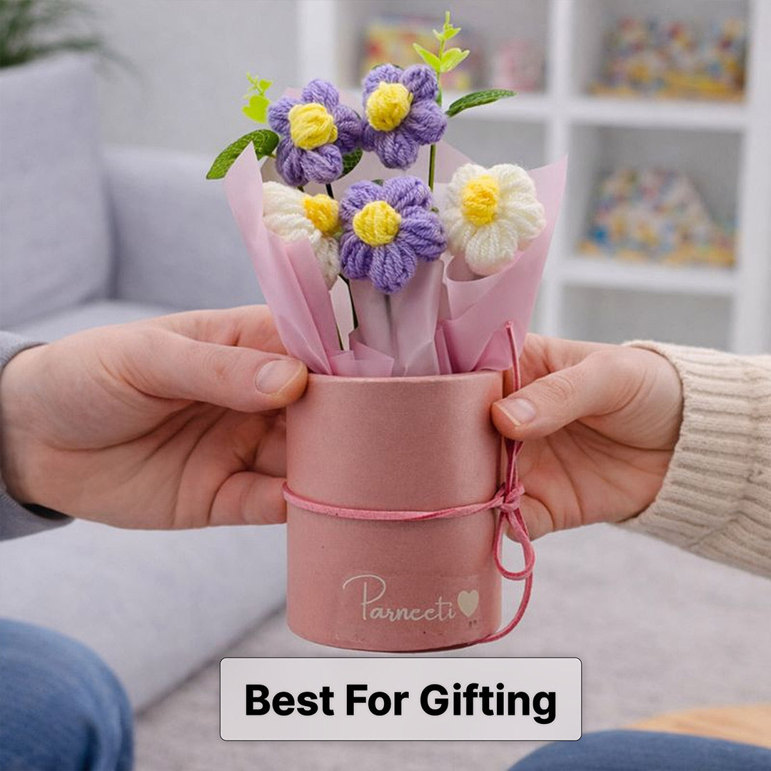 Personalized Crochet Flowers Bouquet with Name Pot (7×3 Inch)