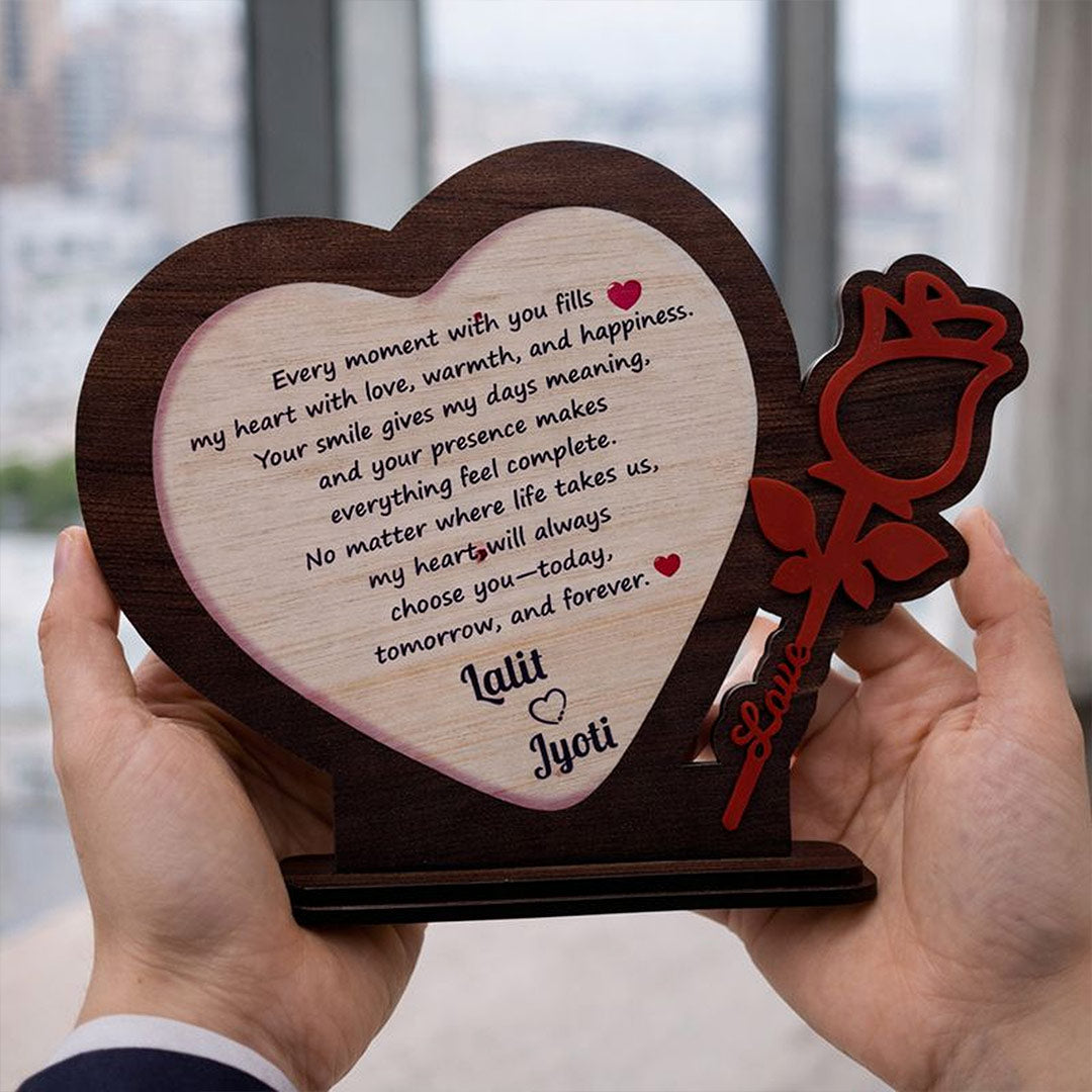 Personalized Wooden Heart Message Table Decor (8×9")